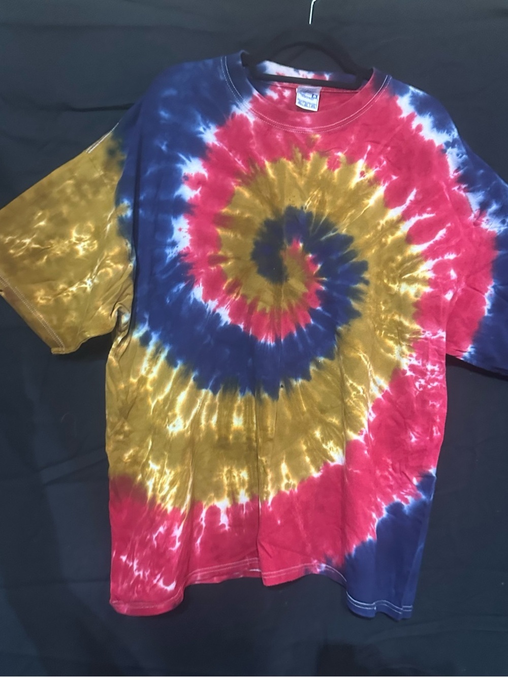 Tie-Dye Spiral T-Shirt in Red, Blue & Gold